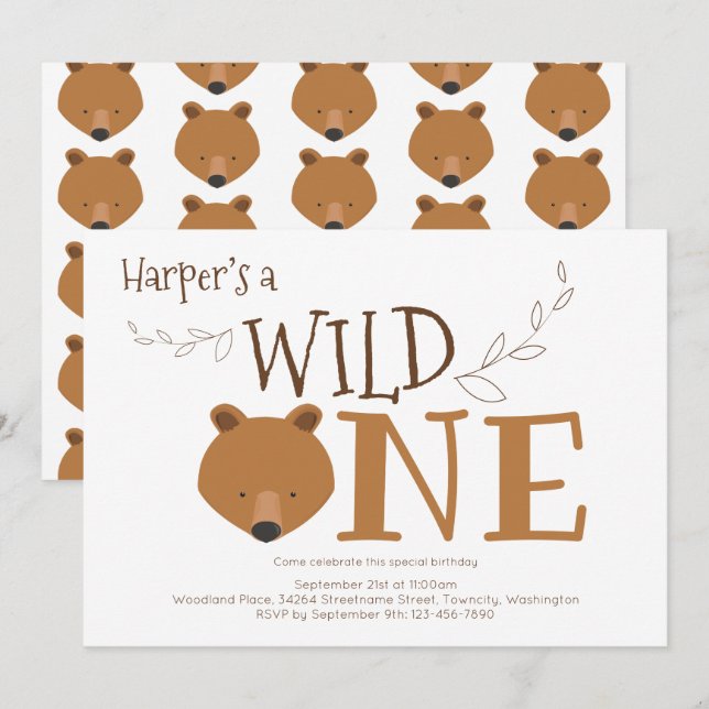 Invitación de primer cumpleaños para animales salv (Anverso / Reverso)