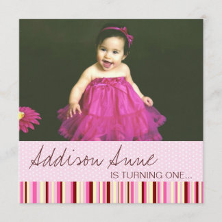 Invitación de primer cumpleaños para bebé rosa y m