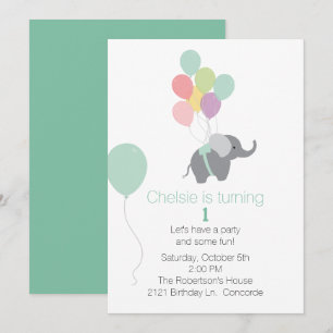 Invitación de primer cumpleaños para elefantes y g
