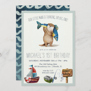 Invitación de primer cumpleaños para la pesca de a