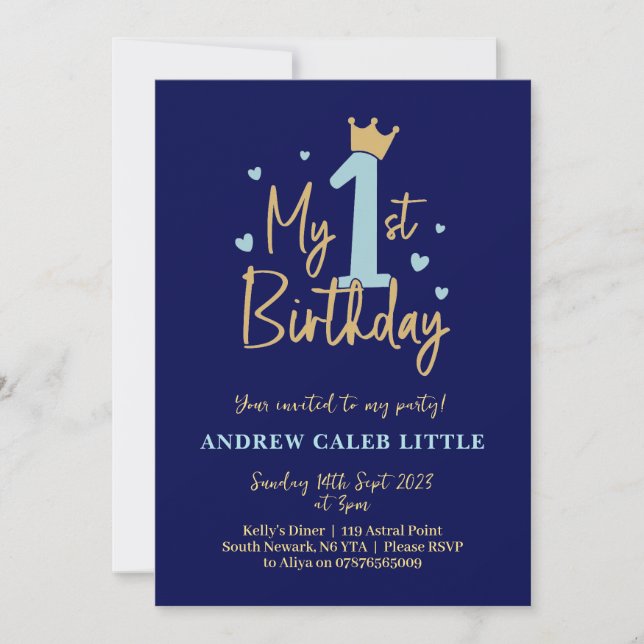 Invitación de primer cumpleaños para los niños en  (Anverso)