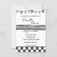 Invitación de primer cumpleaños para Race Car Fast