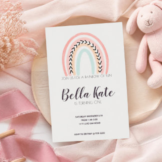 Invitación de primer cumpleaños Pastel Rainbow Gir