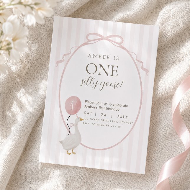 Invitación de primer cumpleaños Pink One Silly Goo (Subido por el creador)