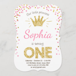 Invitación de primer cumpleaños Princess Gold Pink