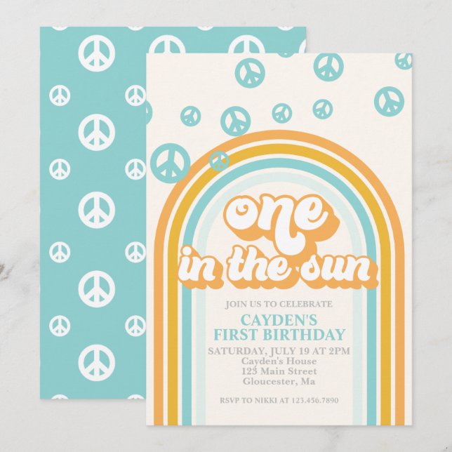 Invitación de primer cumpleaños Retro Boy One in t (Anverso / Reverso)