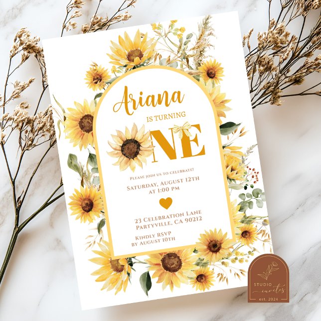 Invitación de primer cumpleaños Sunflower Coquette (Subido por el creador)