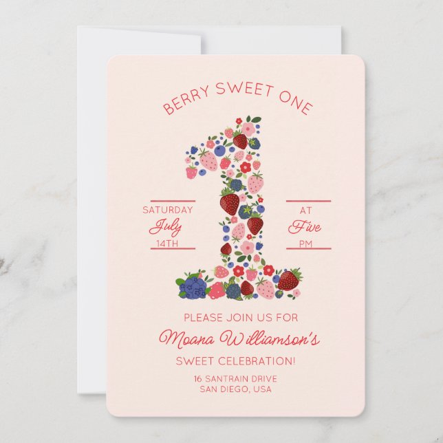 Invitación de primer cumpleaños temática de frutas (Anverso)