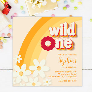 Invitación de primer cumpleaños "Wild One" retro  