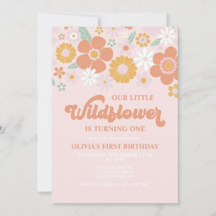 Invitación de primer cumpleaños Wildflower Retro F