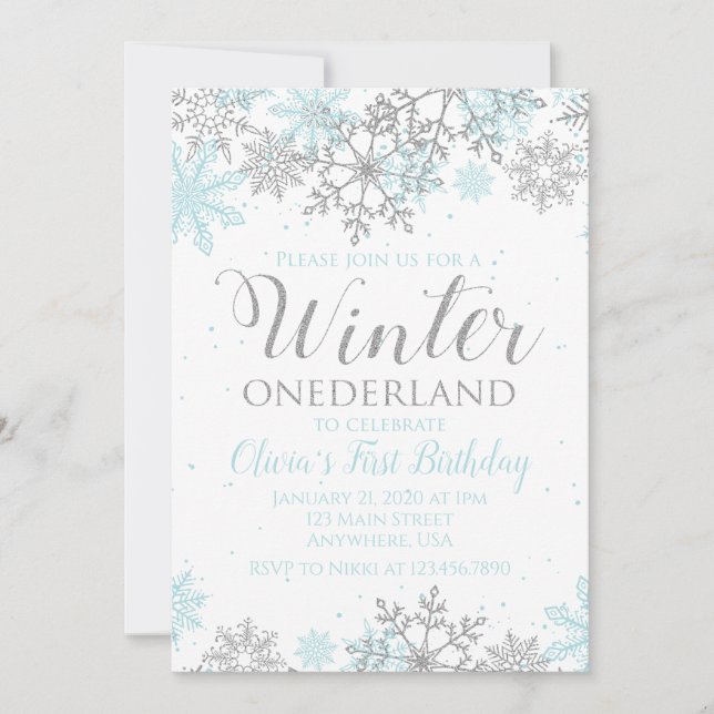 Invitación de primer cumpleaños Winter Onederland  (Anverso)