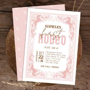 Invitación de primer rodeo rosado al cumpleaños - 