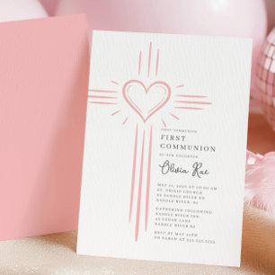 Invitación de Primera Comunión con Cruz de Corazón