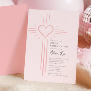 Invitación de Primera Comunión con Cruz de Corazón