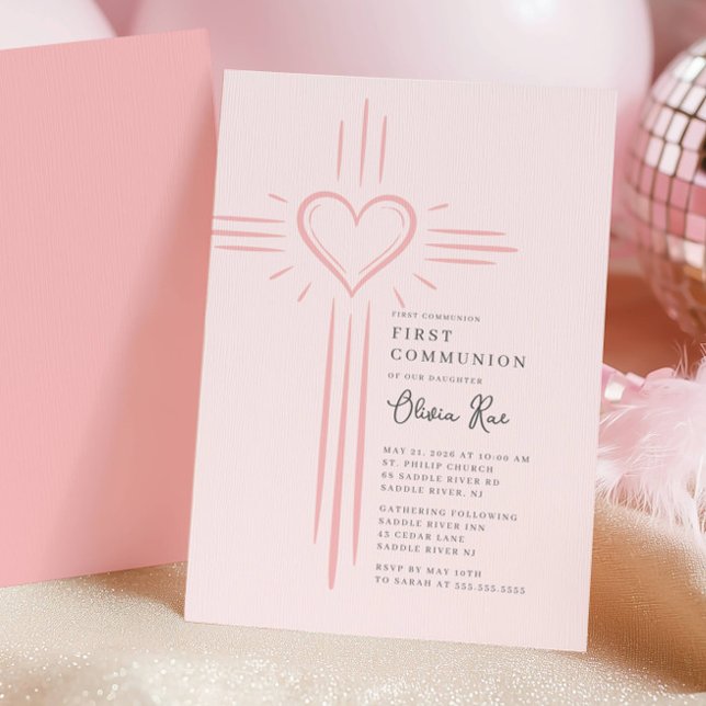 Invitación de Primera Comunión con Cruz de Corazón (Subido por el creador)