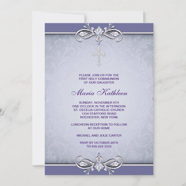 Invitación de Primera Comunión con Cruz de Damasco (Anverso)