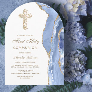 Invitación de Primera Comunión Cornflower Blue Aga