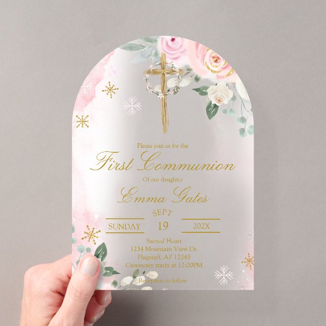 Invitación de Primera Comunión Crucifijo Acrílico (Insitu (portátil))