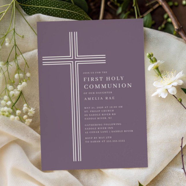 Invitación de Primera Comunión Cruz Morada (Subido por el creador)