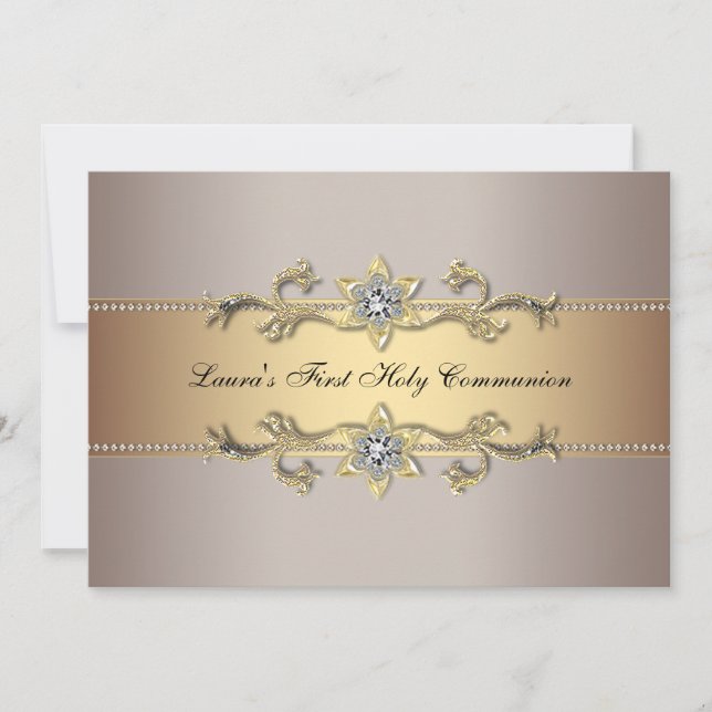 Invitación de Primera Comunión de niñas en oro (Anverso)