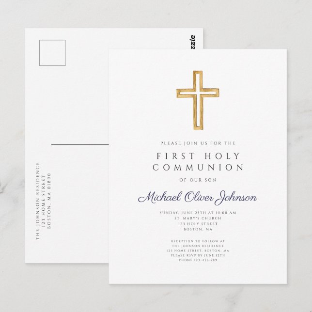 Invitación de Primera Comunión de Niño Religioso A (Anverso / Reverso)