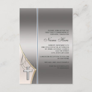 Invitación de Primera Comunión elegante de plata y