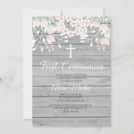 Invitación de primera comunión floral de madera gr