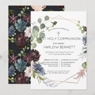 Invitación de Primera Comunión floral geométrica