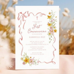 Invitación de Primera Comunión Floral Rosada