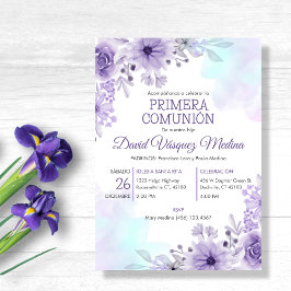 Invitación de Primera Comunión Flores Moradas Lind