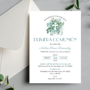 Invitación de Primera Comunión Hojas Verdes Comuni