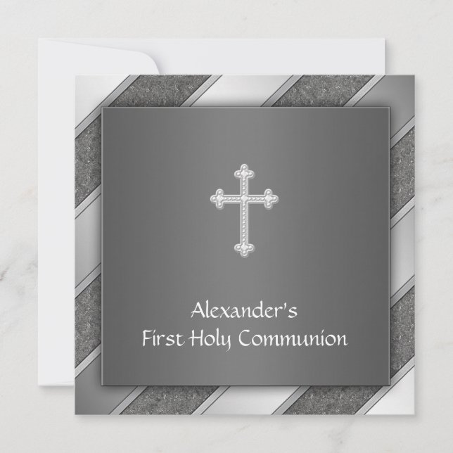 Invitación de Primera Comunión Niño con Raya Plate (Anverso)