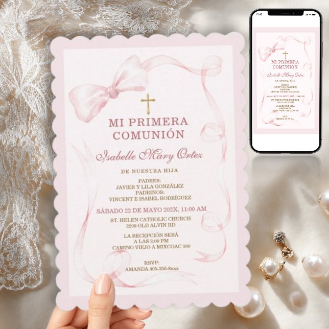 Invitación de Primera Comunión para Niña con Lazo  (Subido por el creador)