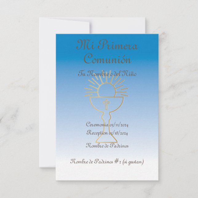 Invitación de Primera Comunión para Niño (Anverso)