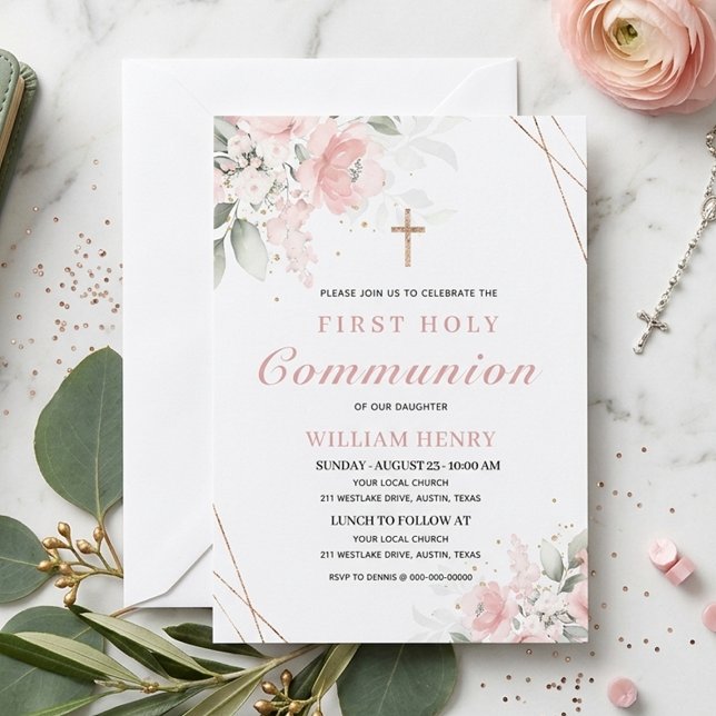 Invitación de Primera Comunión Rosa (Subido por el creador)