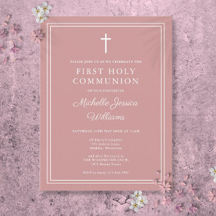 Invitación de Primera Comunión Rosa Polvo