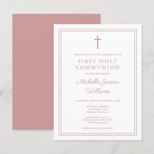 Invitación de Primera Comunión Rosa Polvo Elegante
