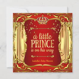 Invitación de Prince Baby Shower Red Gold Boy