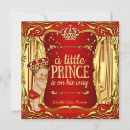 Invitación de Prince Baby Shower Red Gold Boy Brun
