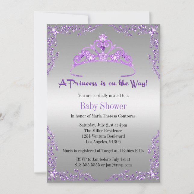 Invitación de princesa Baby Shower (Anverso)