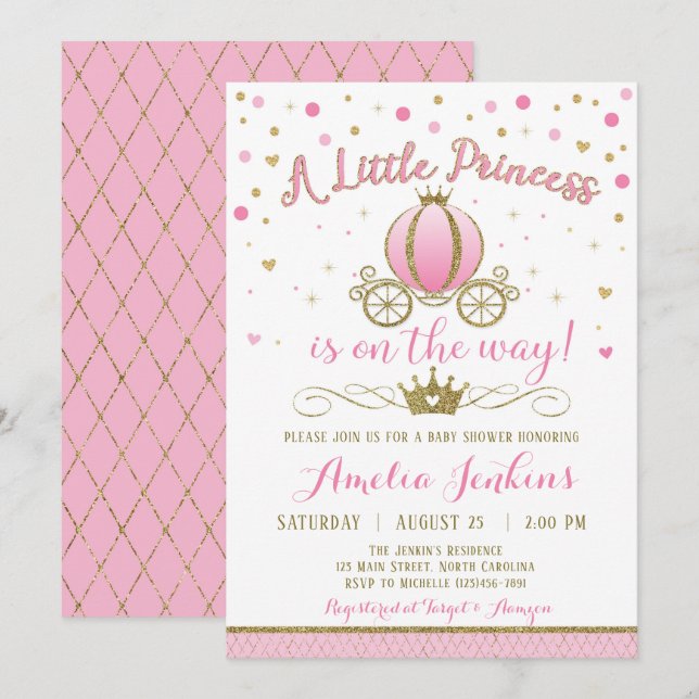Invitación de princesa Baby Shower (Anverso / Reverso)