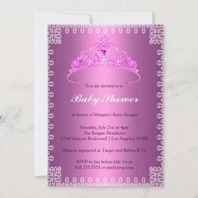 Invitación de princesa Baby Shower de la tiara (Anverso)