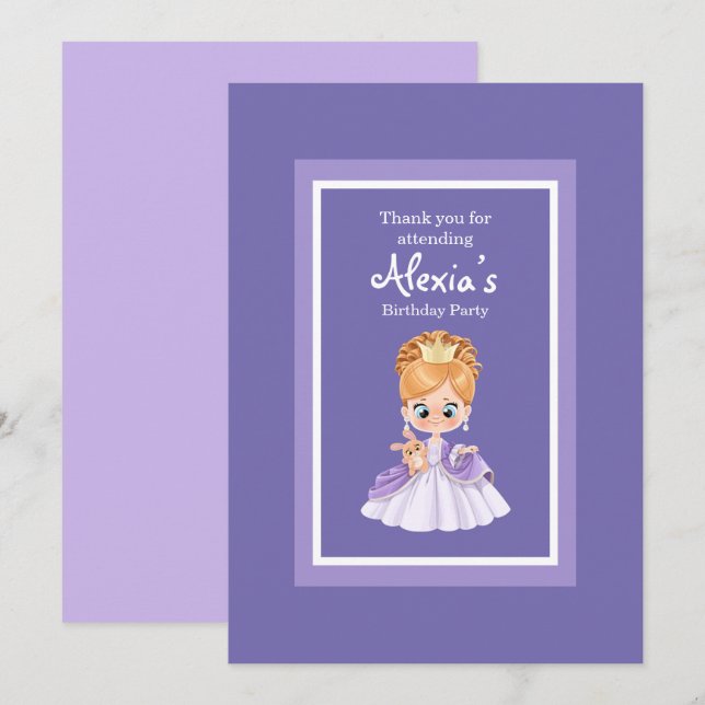 Invitación de princesa blanca y morada (Anverso / Reverso)