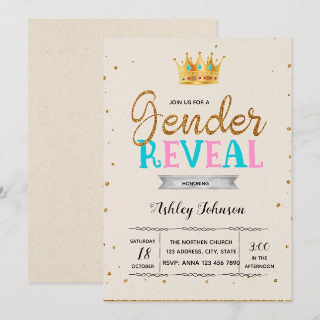 Invitación de princesa de revelación de género (Anverso / Reverso)