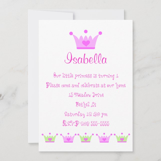 invitación de princesa pequeña (Anverso)