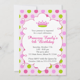 Invitación de princesa Pink Green Girl Birthday