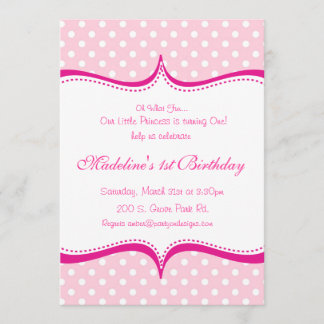 Invitación de princesa polka puntiaguda rosada mod