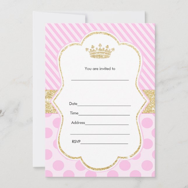 Invitación de Princesa Relleno de Purpurina Rosa D (Anverso)