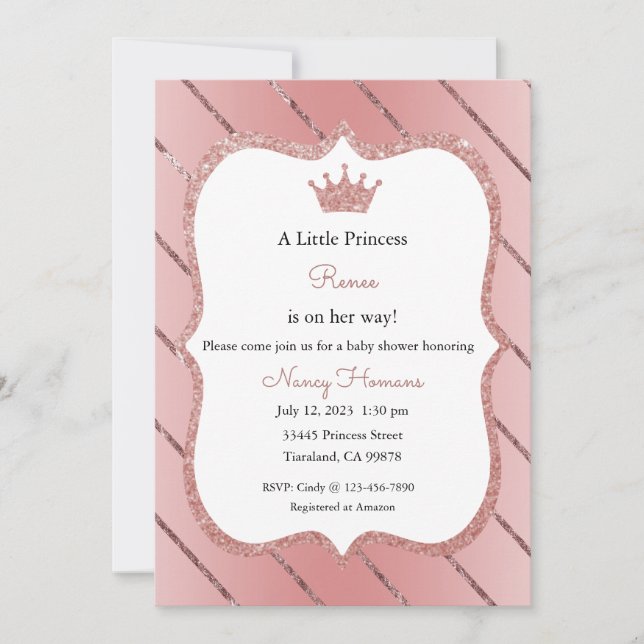 Invitación de Princesita, Invitación de Rose Gold (Anverso)