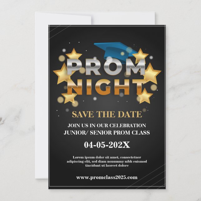 Invitación de prom de oro y negro para el Fiesta p (Anverso)